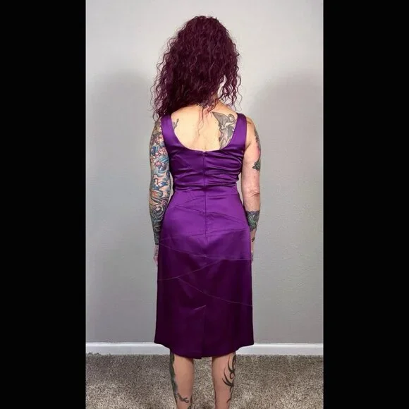 90s Jax Purple Sheath Dress Bodycon 60s Retro Mod MCM Pinup Rockabilly 10 - Picture 7 of 13